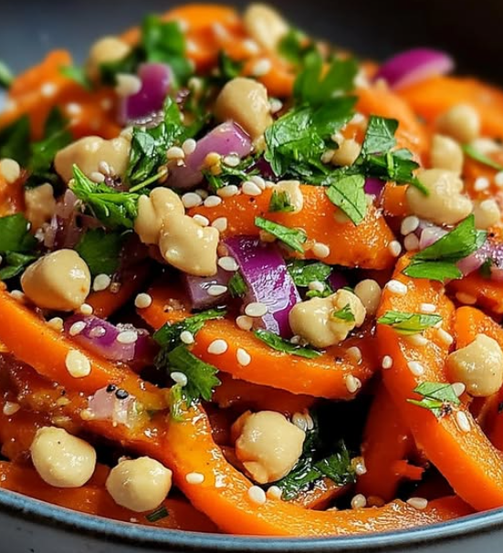 Salade de Carottes Épicées et de Pois Chiches avec Sauce Tahini Salade de Carottes Épicées et de Pois Chiches avec Sauce Tahini