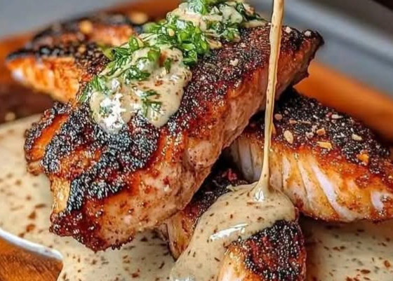 Saumon Noirci et Sauce Crémeuse au Dijon