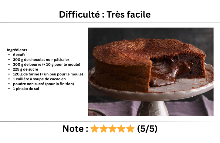 Gâteau au Chocolat Cœur Coulant 