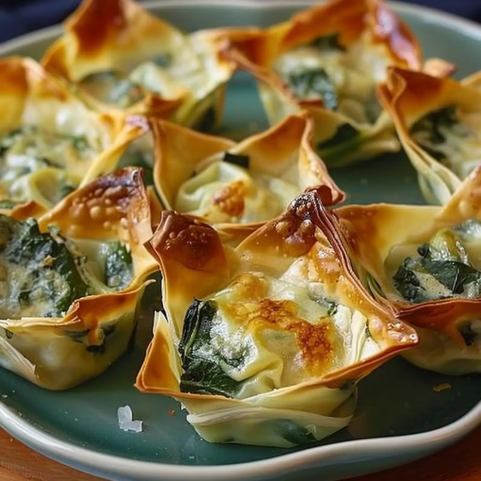 Spinach and Artichoke Wonton Cups croustillantes au four